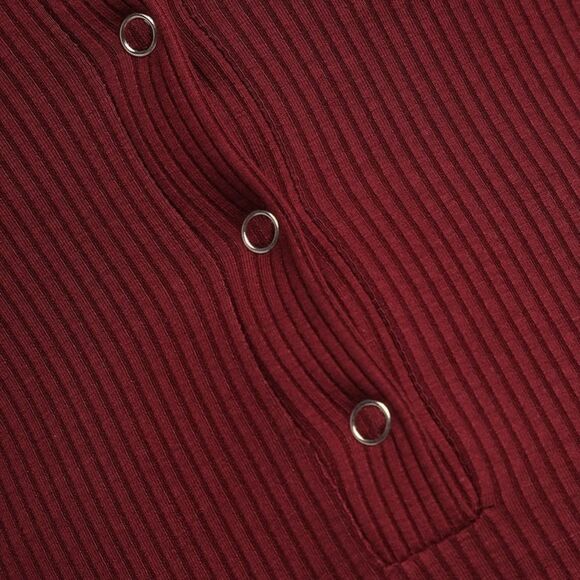 ✨ Go Beyond Basic Burgundy Ribbed Snap Front Bodycon Mini Dress✨ - Picture 7 of 9